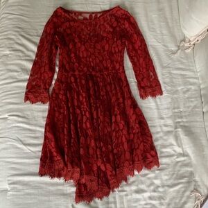 Free people red lace overlay dress